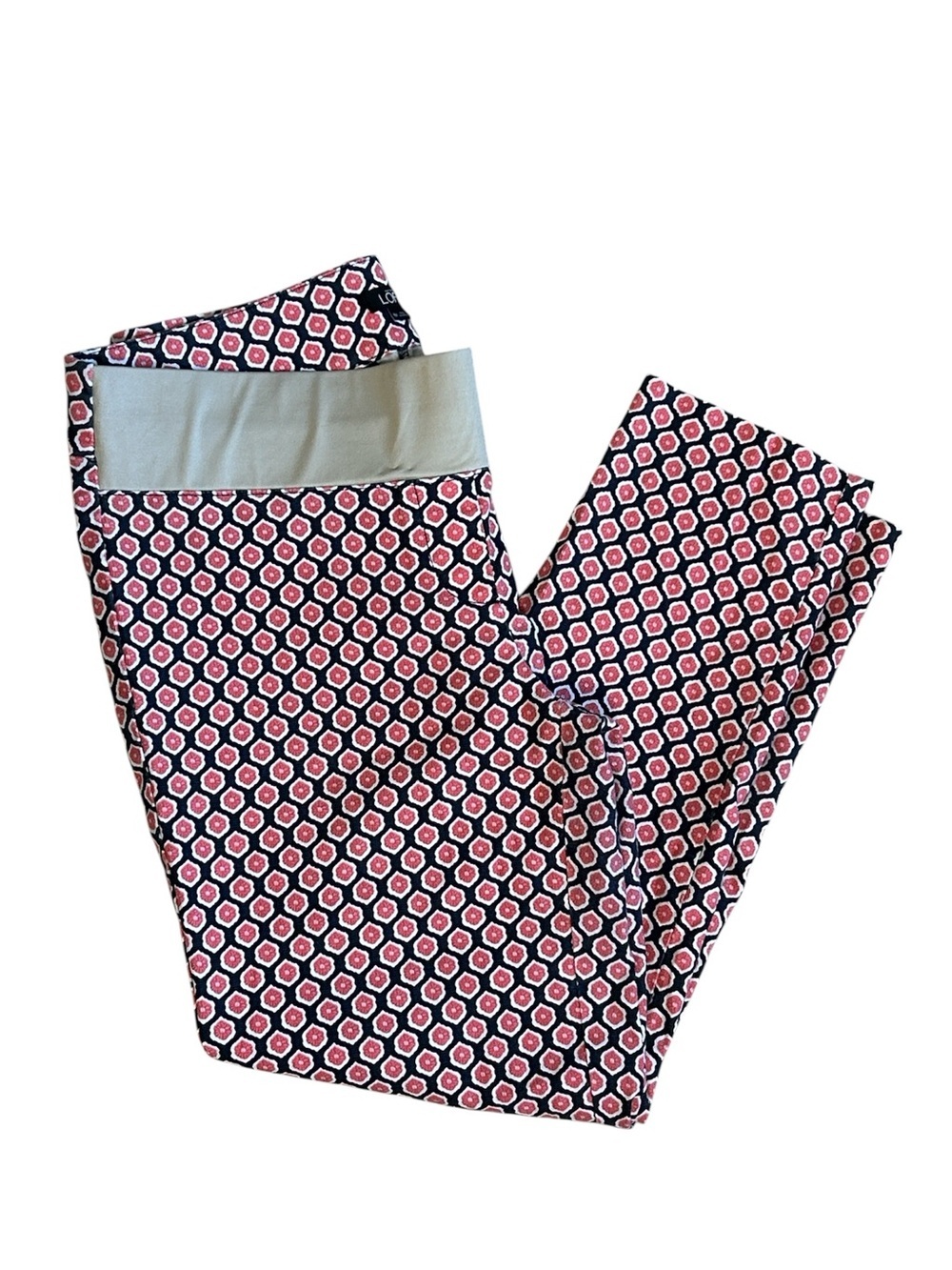Ann Taylor Loft Cropped Riviera Pull On Pant Navy Pink Hexagon floral size 6